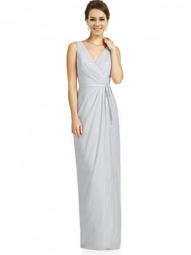 Sleeveless V-Neck Soft Chiffon Frost Long Bridesmaid Dress Bath