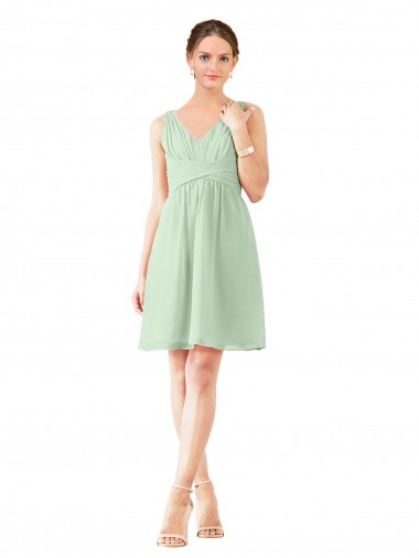 Sleeveless V-Neck Soft Chiffon Sage Knee Length Bridesmaid Dress Bath