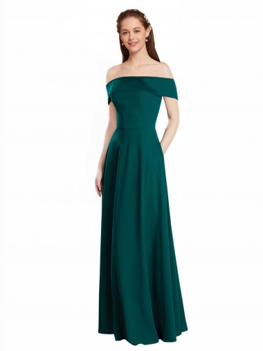 Cap Sleeves Off the Shoulder Soft Chiffon Hunter Long Bridesmaid Dress Bath