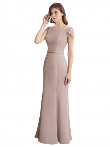 Cap Sleeves High Neck Soft Chiffon & Lace Long Formal Dress / Bridesmaid Dress Bath