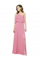 Sleeveless One Shoulder Soft Chiffon Skin Pink Long Bridal Party Dress Bath