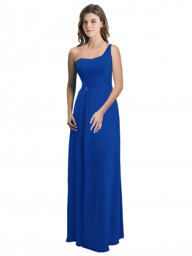 Sleeveless One Shoulder Soft Chiffon Royal Blue Long Bridesmaid Dress Bath