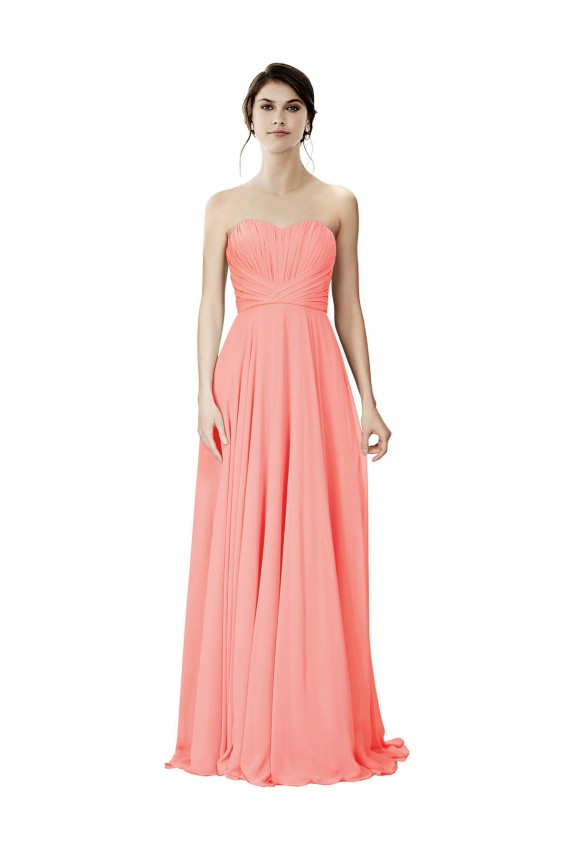 Sleeveless Strapless Soft Chiffon Peach Long Bridesmaid Dress Bath