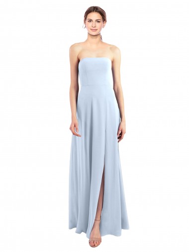 Sleeveless Strapless Soft Chiffon Light Sky Blue Long Bridesmaid Dress Bath