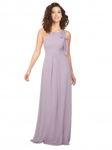 Sleeveless Halter Neck Chiffon Pink Glow Long Bridesmaid Dress / Evening Dress Bath