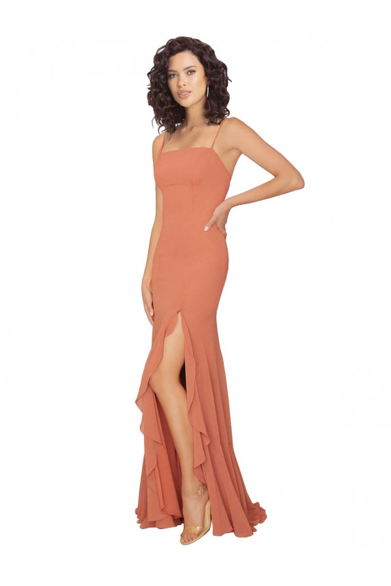 Sleeveless Square Neck Soft Chiffon Rosewood Long Bridesmaid Dress Bath