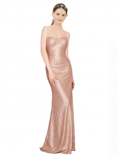 Sleeveless Sweetheart Sequin Rose Gold Long Formal Evening Gown / Prom Dress / Bridesmaid Dress Bath