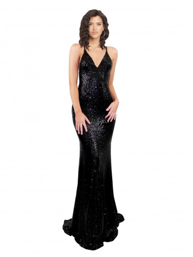 Sleeveless V-Neck Sequin Black Long Black Tie Evening Gown / Prom Dress / Bridesmaid Dress Bath