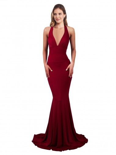Sleeveless V-Neck Spandex Burgundy Long Formal Evening Gown / Prom Dress / Bridesmaid Dress Bath