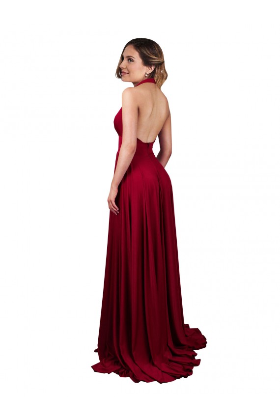 Sleeveless V-Neck Spandex Burgundy Long Black Tie Evening Gown / Prom Dress / Bridesmaid Dress Bath