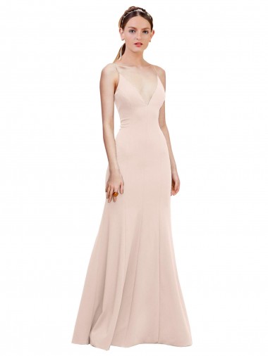 Sleeveless V-Neck Stretch Crepe Pink Long Formal Dress / Bridesmaid Dress Bath