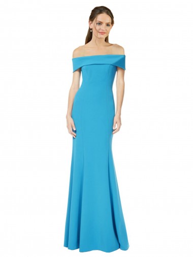 Sleeveless Off the Shoulder Stretch Crepe Peacock Blue Long Formal Dress / Bridesmaid Dress Bath