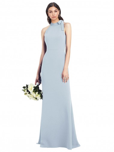 Sleeveless High Neck Stretch Crepe Light Sky Blue Long Semi Formal Evening Dress / Prom Dress / Bridesmaid Dress Bath