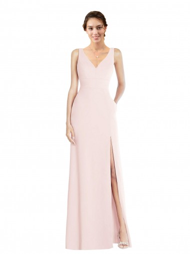 Sleeveless V-Neck Stretch Crepe Pink Long Black Tie Evening Dress / Prom Dress / Bridesmaid Dress Bath