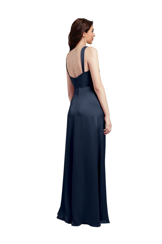 Sleeveless Cowl Neck Stretch Satin Dark Navy Long Formal Evening Gown / Prom Dress / Bridesmaid Dress Bath