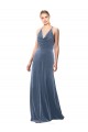Sleeveless Cowl Neck Stretch Velvet Dusty Blue Long Prom Dress / Bridesmaid Dress Bath