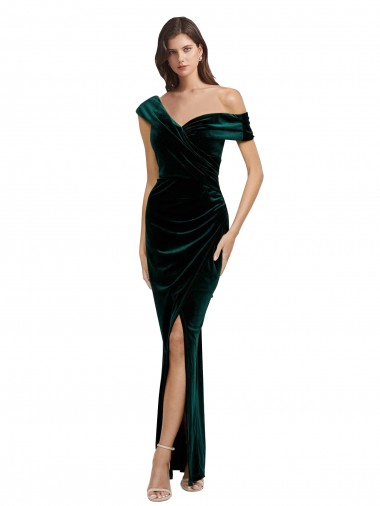 Sleeveless Sweetheart Stretch Velvet Dark Green Long High Low Evening Gown / Prom Dress / Bridesmaid Dress Bath